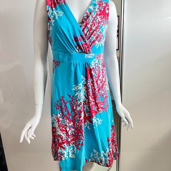 Lilly Pulitzer Rare Jia Dress Sleeveless Turquoise Coral Cascade Print SX L - Picture 4 of 15